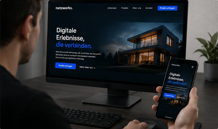 Website wird gleichzeitig auf Monitor und Smartphone geprüft