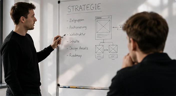 Strategie am Whiteboard: Zielgruppen, Positionierung, Webstruktur